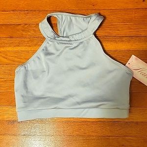 NATALIE SILVER GREY HIGH NECK ADULT CROP TOP